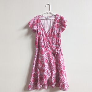 Vineyard Vines Kentucky Derby Dress Size 14 Girls Pink Blue Wrap Ruffle Floral